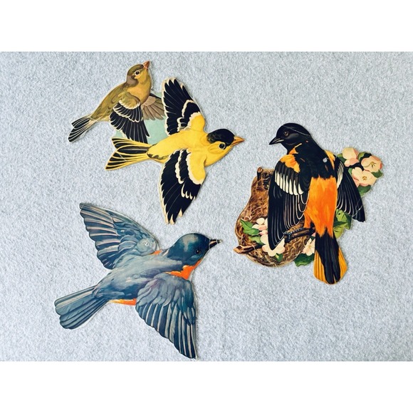 Other - Lot of 3 Vintage Dennison Colorful Bird 1950's Die-Cut  Decorations Laminated